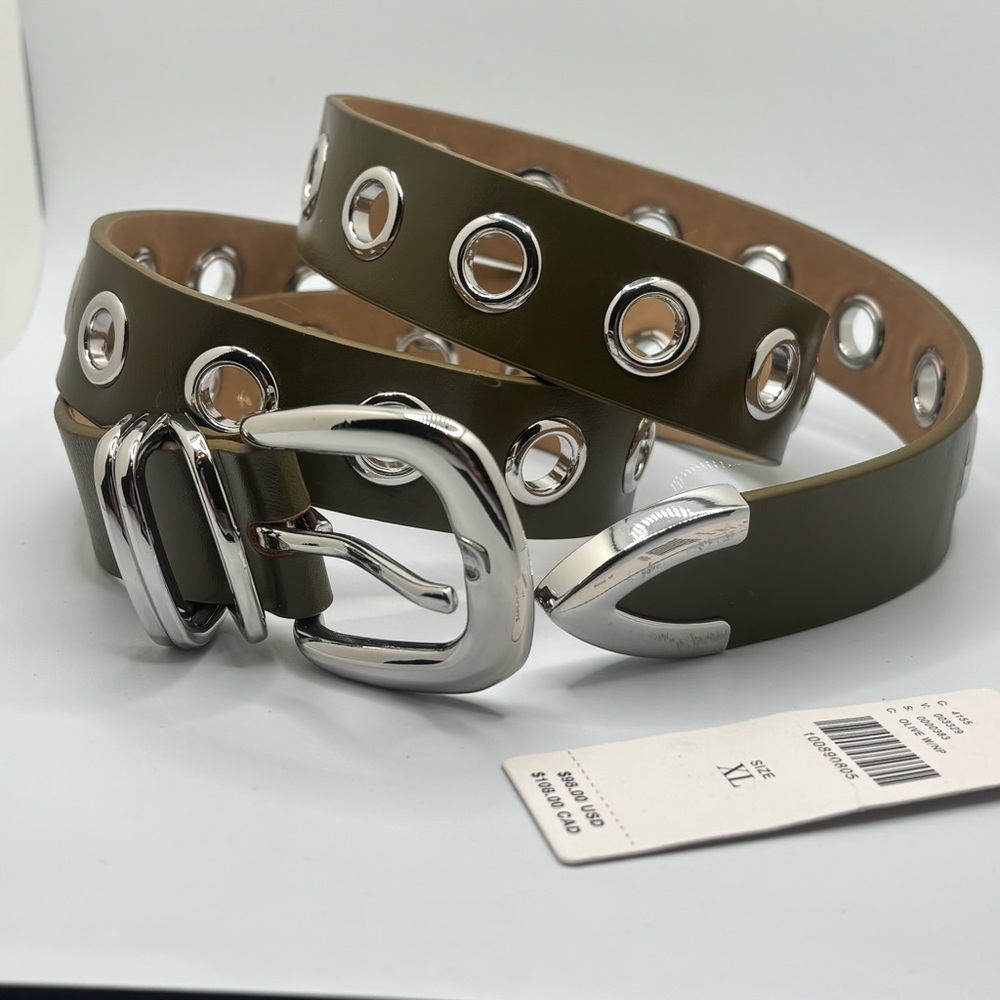 Anthropologie Olive Green Grommet Belt with Silver Hardware